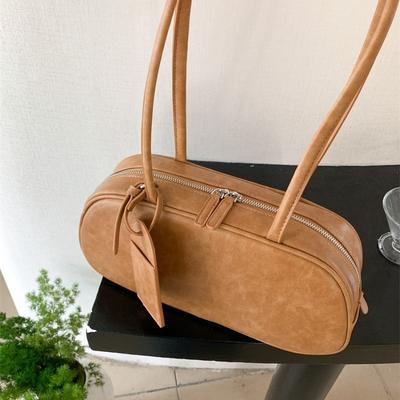New Shoulder Bag Women's Large-capacity Double Zipper Leather Brand Handbag Women's Versatile Niche Style Underarm Bag Women