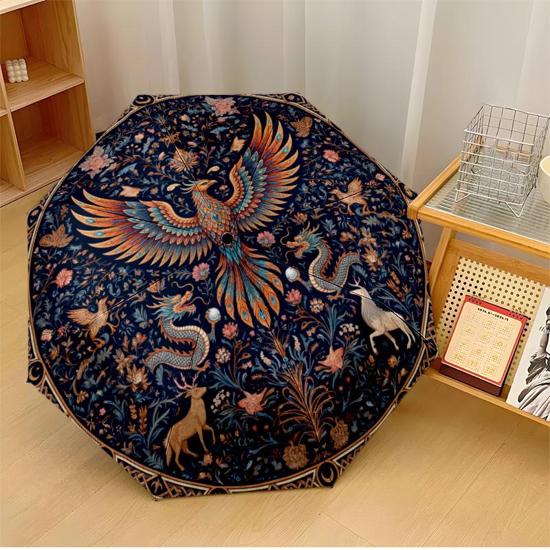 

Phoenix and Floral Circle Printed umbrella windproof folding umbrella portable sun and rain umbrella suitable for gifting