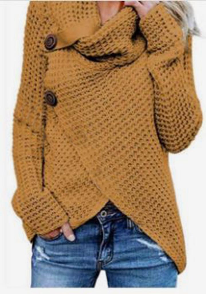 Casual Solid Knit Sweater Ladies V Neck Crew Neck Warm Daily Long Sleeve Blouse