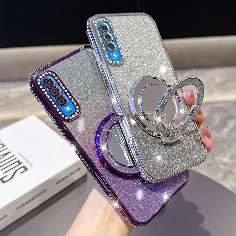 KEYSION Luxury Glitter Jewelled Magnetic Phone Case for Samsung Galaxy A50 A50S A30S Makeup Mirror Stand Shockproof Back Cover