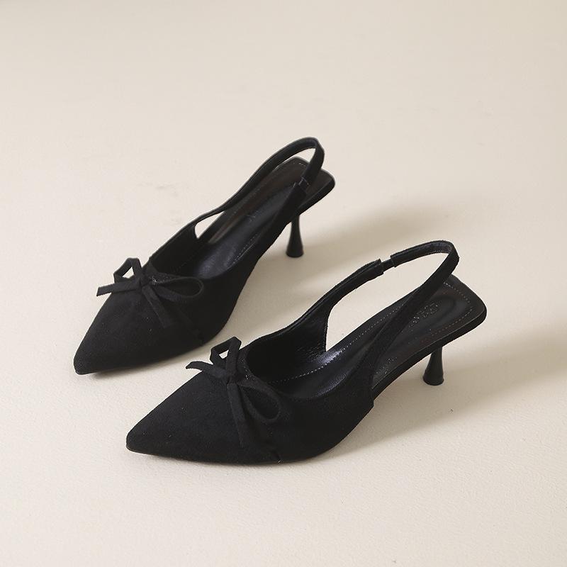 Nische High Heels Leopardenmuster Tasche Kopf Sandalen Feenschuhe 2025 neue Sommer Temperament spitze Schleife Einzelne Schuhe