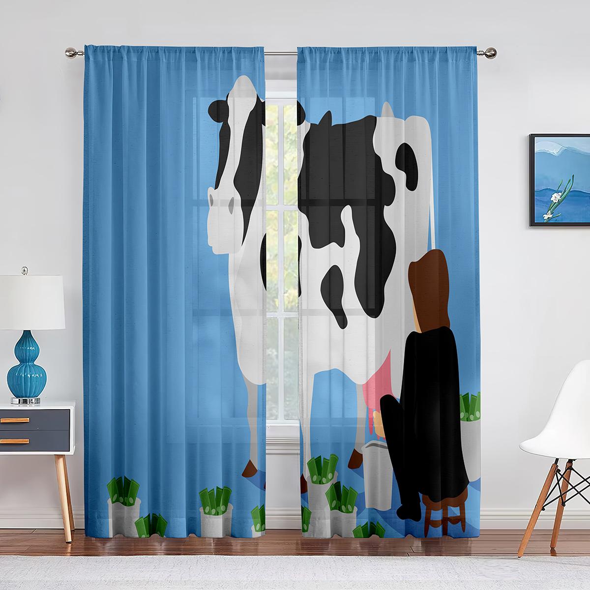 

Мультяшные молочные коровы прозрачные шторы для детской спальни гостиная декор милые животные цветочные вуаль занавески тюль занавески на окна 1 PCS W100XH250cm&Grommet Top