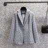 Single Button Blazer Frauen Jacke Slim Fit Büro Dame Blazer Mantel Chic Plaid Oberbekleidung Weibliche Taschen Jacken Modische Tops