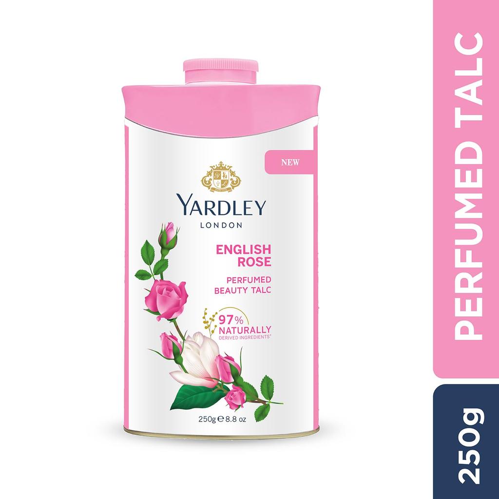 Yardley London English Rose Perfumed Talc Spray for Women 250g Pack of 1 Soft Silky Skin Fragrance