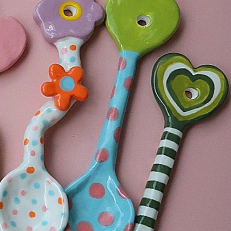 Deulkkot Ceramic Blue Green Heart Spoon