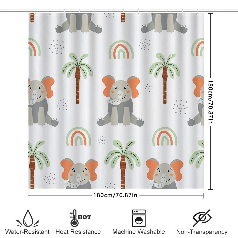 Rainbow Elephant Palm Tree Shower Curtain Home Decor Bathroom Accessory Waterproof Fabric Kids Bathtub Rug