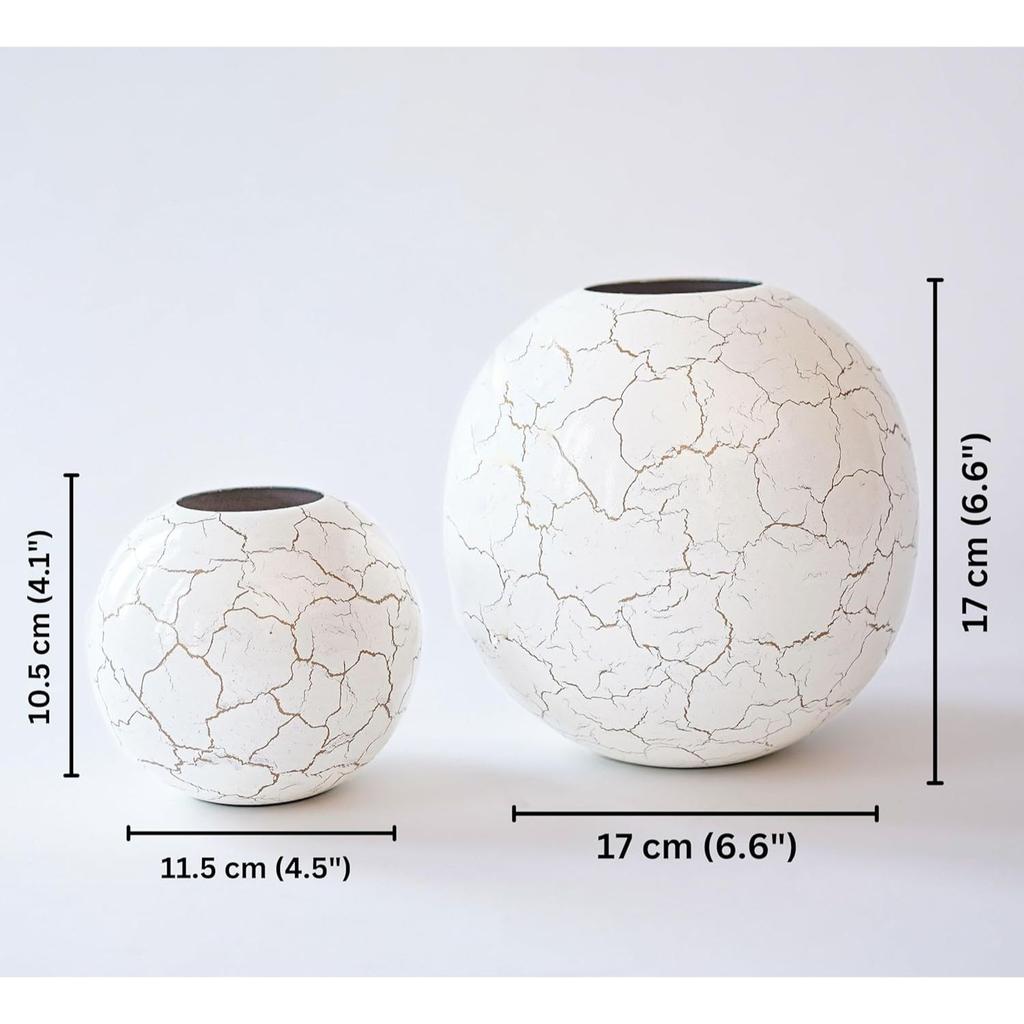 Metal Ball Vase for Home Decor|Round Flower Pot for Bedroom Living Room Office Wedding Birthday Anniversary Festival | Off-White