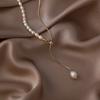 French Vintage Baroque Freshwater Pearl Long Tassel Necklace Women Gold Plated Copper Snake Chain Asymmetry Choker
