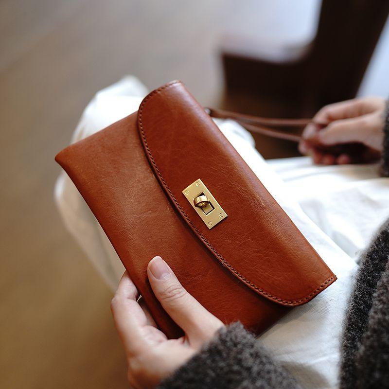 

Мисс Лу Кожа растительного дубления Ретро кошелек для хранения Замок Honey Brown