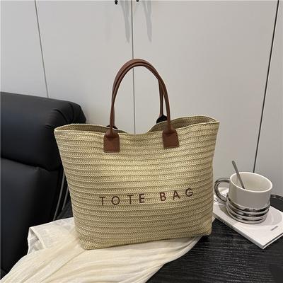 Summer Popular Straw Woven Large Bag Women's New Fashion Letter Woven Tote Bag Seaside Vacation Beach Bag