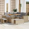 vidaXL 8-Piece Garden Sofa Set with Beige Cushions Poly Rattan Acacia, Garden Dining Set 3 3361997