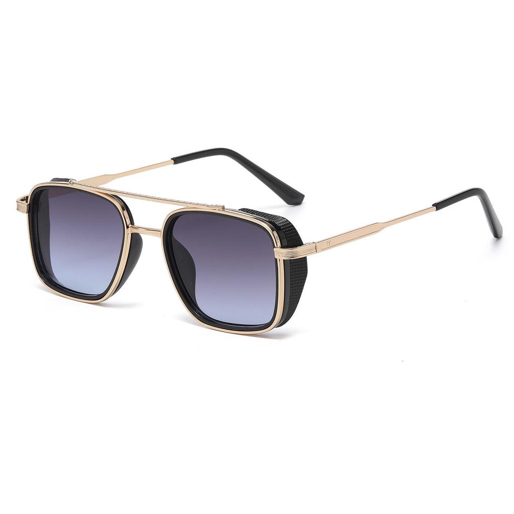 2026 European & American Retro Square Frame Men's Sunglasses - Double Bridge UV Protection