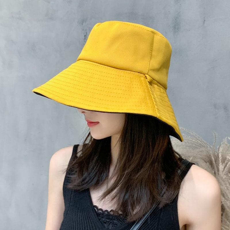 Double Sided Solid Color Flat Top Leisure Large Eave Fisherman Hat Lightweight Shading Foldable Detachable Windproof Rope