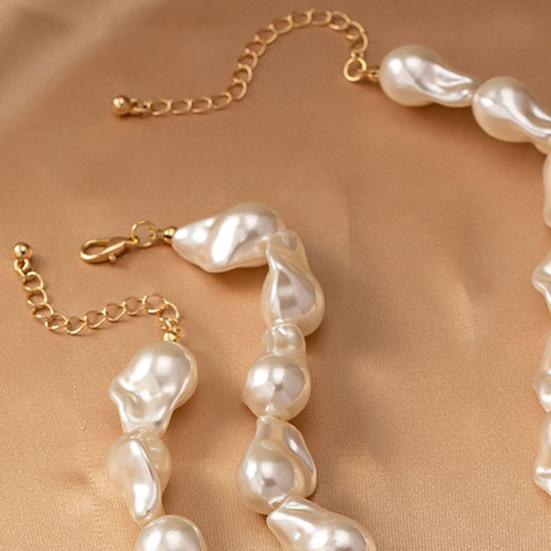 Women Faux Pearl Necklace Earring Bracelet Vintage French Wedding Party Bride Large Fake Baroque Pearl Statement Necklace Jewelry