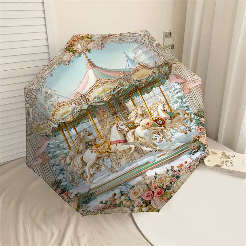 

1PC Carrousel Flowers Umbrella-8-Rib Reinforced, Automatic Open, Lightweight & Durable, Cute Fashion Accessory for Outdoor-P39