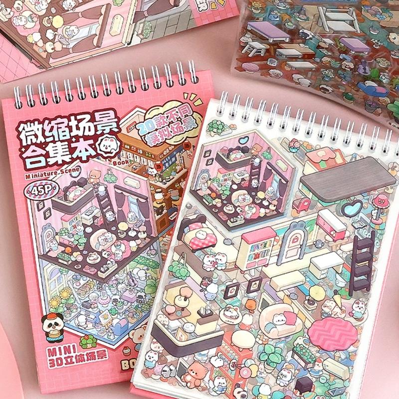 20 In 1 3D Scene Sticker Aesthetic Sticker Cartoon Landscape Sticker Book Decorative Sticker Book for Kids Girls Boys