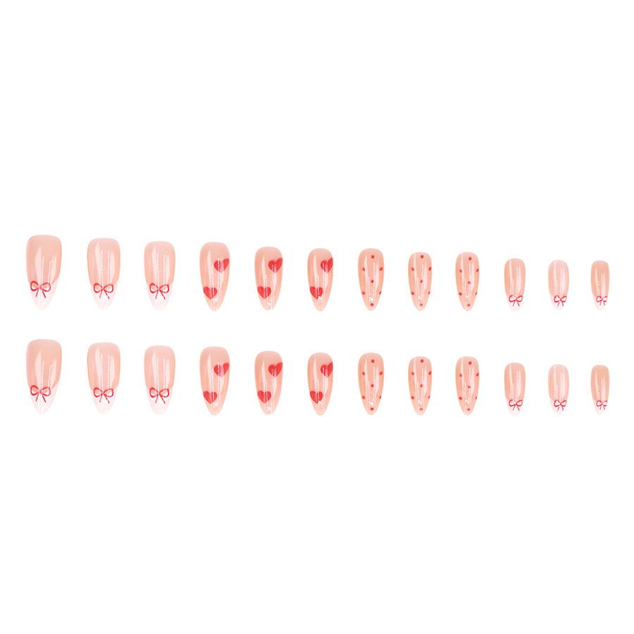 French White Edge Polka Dot Bow, Gentle Love, Whitening And Sweet New Year Atmosphere, 24 Pieces Of Wearable Nail Patches