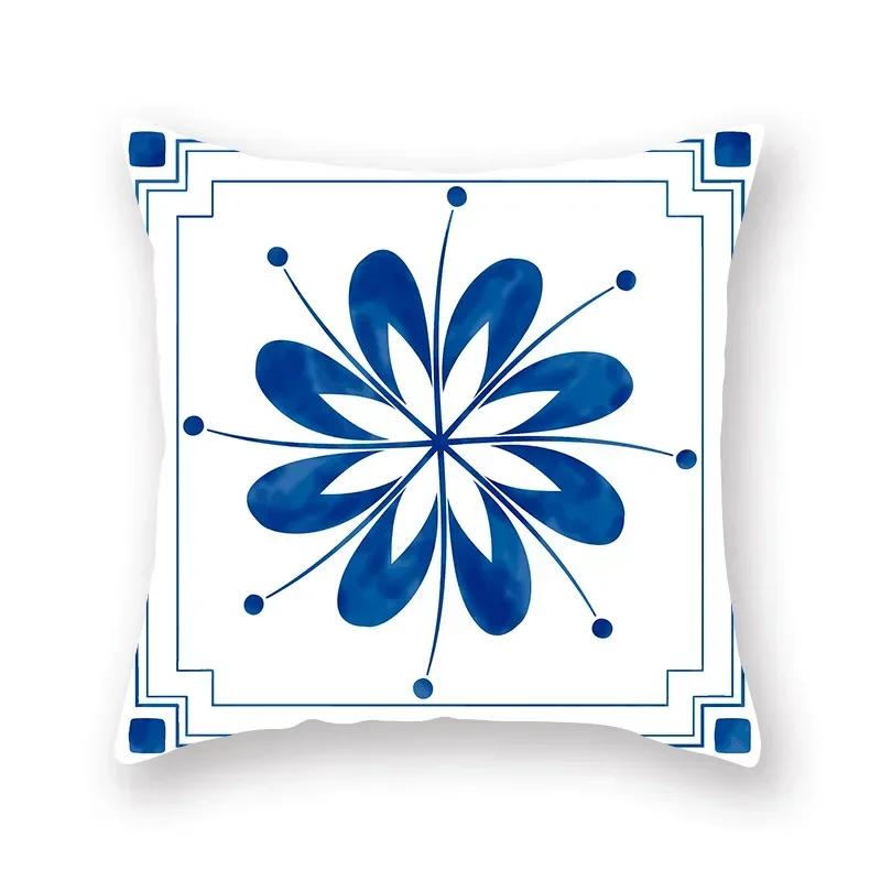 Blue Mandala Persian Cushion Cover Polyester Geometric Pattern Pillowcase Decoration Sofa Bedroom Car Office Decoration Ornament