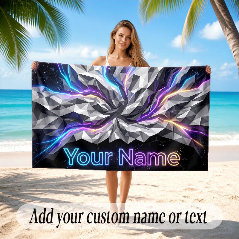 Abstract Geometric Theme Soft Beach Towel Personalized Custom Name Text Towel Portable for Beach Pool Travel