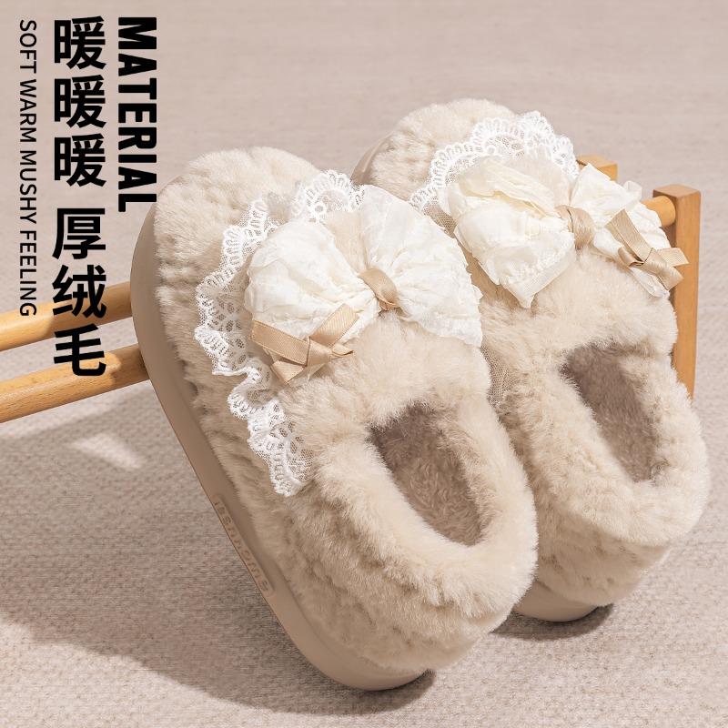 

Bow cotton slippers women s winter indoor home thick bottom non-slip velvet bag heel cotton shoes women s winter 36 -37 [Suitable for sizes 35-36]