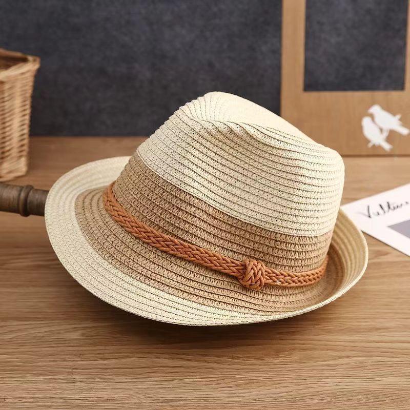 Cappello di Paglia Genitore-Figlio Versione Coreana, Cappello da Spiaggia Estivo, Cappello Jazz da Viaggio per Uomo e Donna, Cappello a Cilindro, Cappello Fresco per Protezione Solare