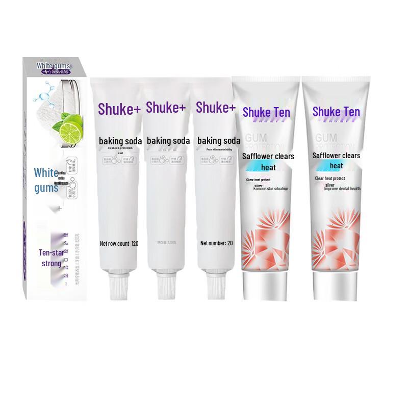 Shuke Toothpaste 5-Pack: Baking Soda & Safflower Combo