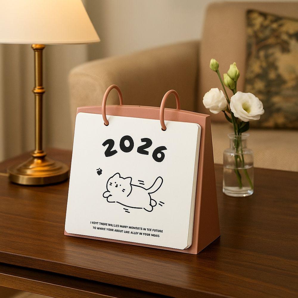 Plastic 2026 Desktop Calendar Cat Pattern Table Planner Standing Flip Calendar  School