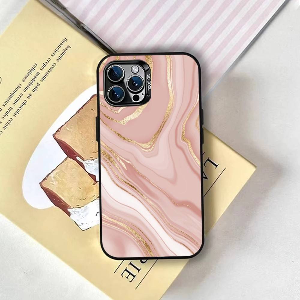 Marble Pattern Phone Case For iPhone 17,16,15,14,13,12,11 Plus,Pro Max,XS,Colored Silver Plated Inside Cover