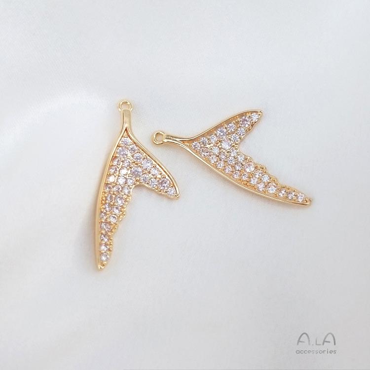 

14K Gold Plated Mermaid & Whale Tail Pendant with Color Retention and Micro-Paved Accents for DIY Necklace and Earrings