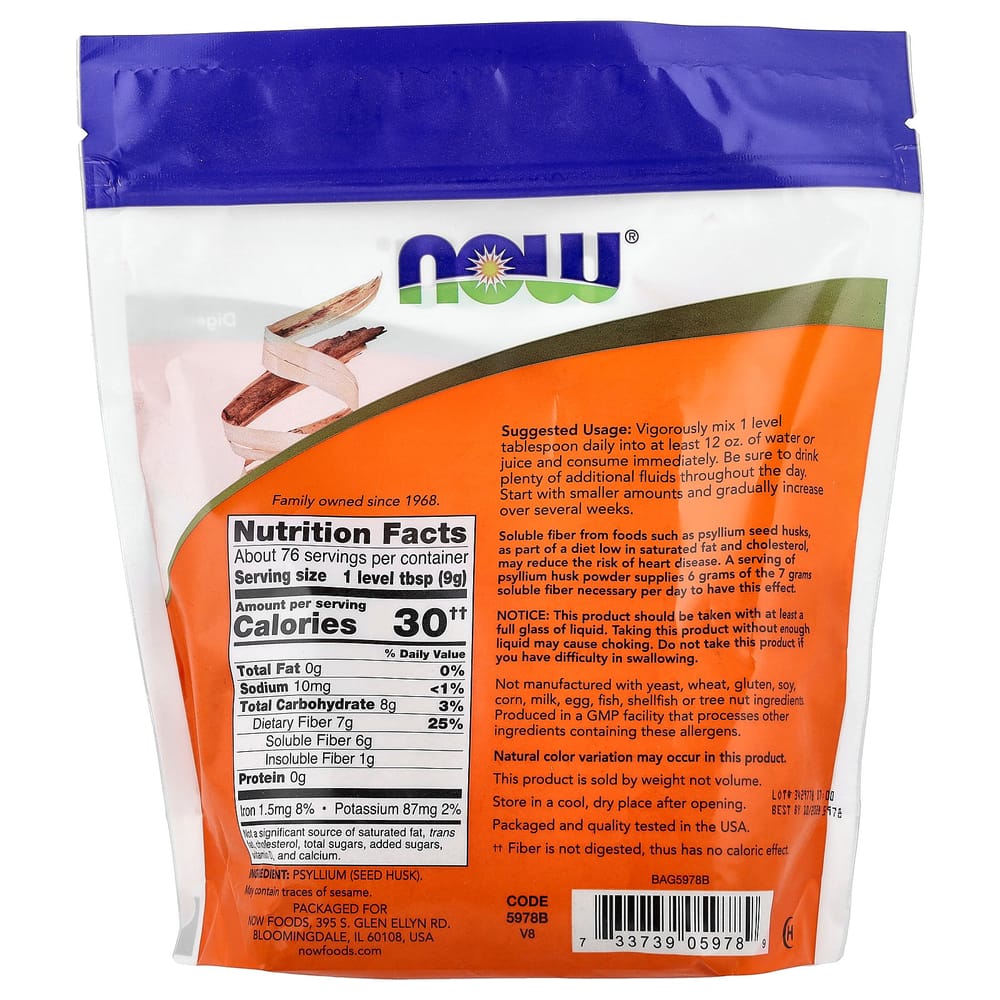 Now Foods Psyllium Husk Powder 680g (1.5 lbs)
