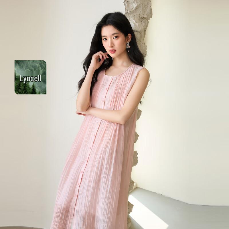 Qiushui Yiren French Sleeveless Tuck Pleat Dress M