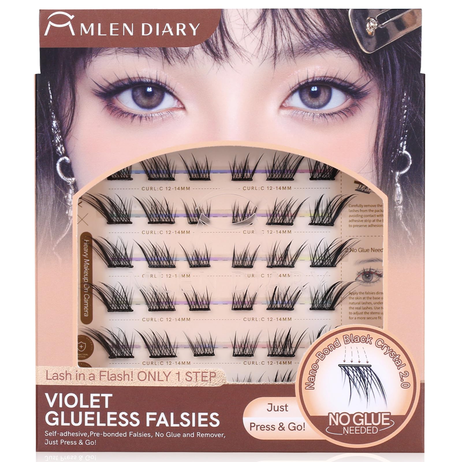 

3D false eyelashes, no glue needed, no adhesive required. Black, 1-second application, partial false eyelashes, easy to apply for beginners, creates