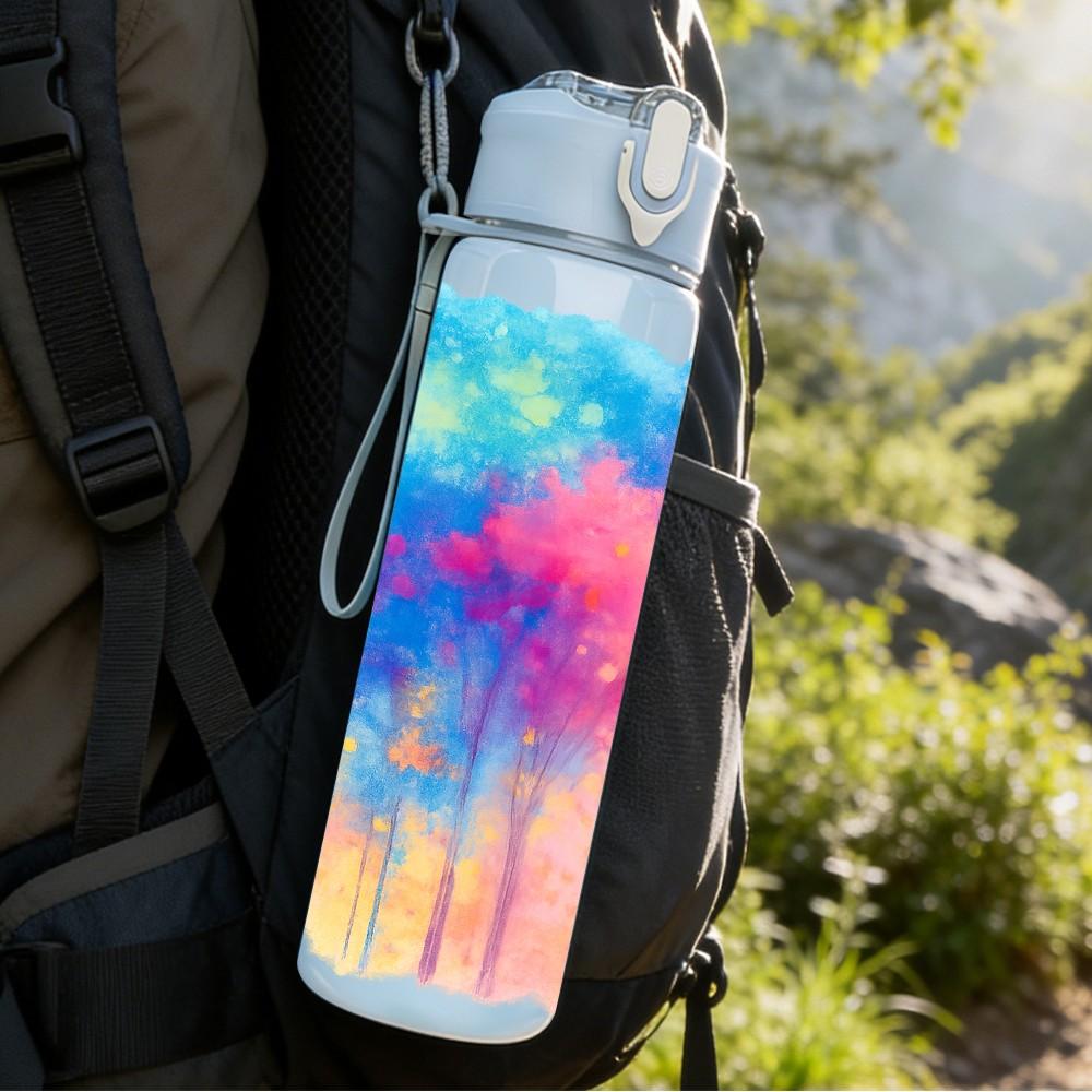 1PC Rainbow Tie Dye Cloud Abstract Print 750ml Color Plastic Sports Water Bottle Leakproof Flip Straw Lid Suitable for Sports Office Home Use