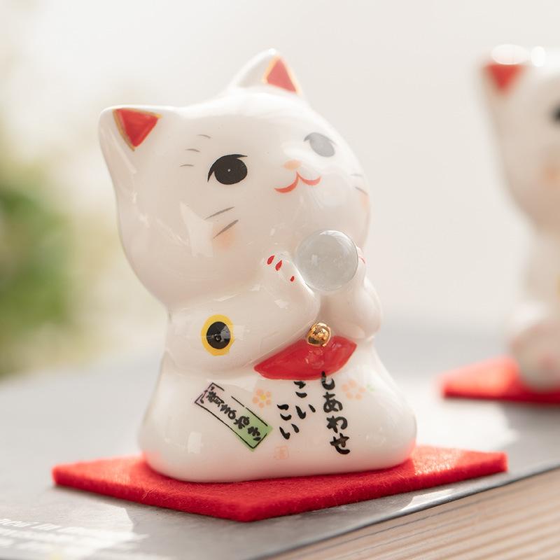 2,9 Zoll Keramik Glückliche Katze Figur Desktop Dekoration Glück Katze Ornament Mini Porzellan Kätzchen Figur