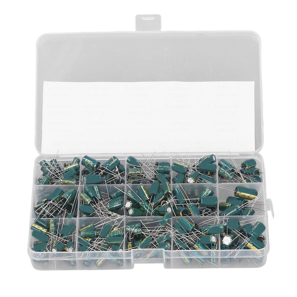 225PCS 15 Values Capacitor Assortment Kit In Line Type Aluminum Electrolytic Capacitors 16‑50V 1‑470