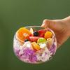 Doppelwandige Glasschale mit echten gepressten Blumen Hitzebeständig Kältebeständig Transparent Lebensmittelschale für Salat Dessert Servieren Niedliche Heimküchendekoration