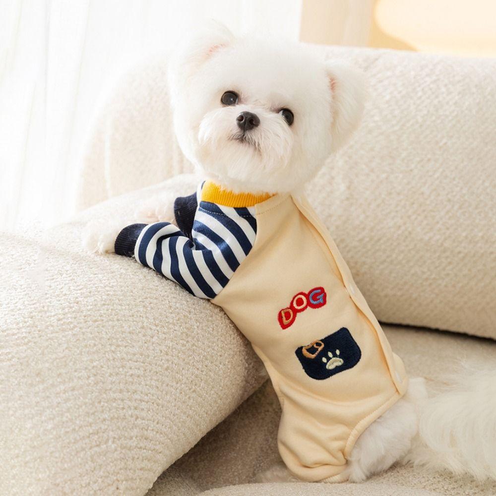 Korean Style Striped Puppy Pajamas Soft Four Legged Dog Clothes  For Dogs Puppy