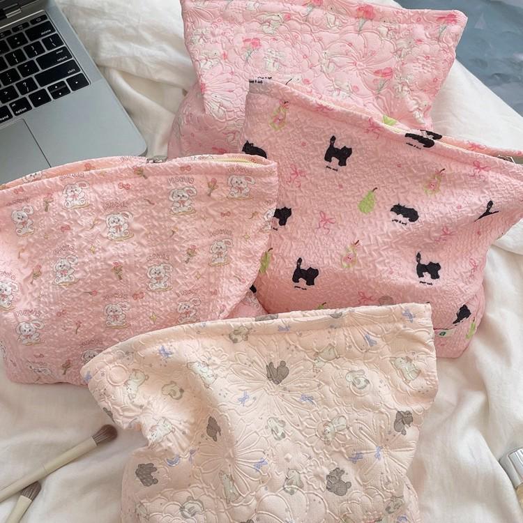 Embossed Cartoon Cosmetic Bag - Portable, Large Capacity Travel Toiletries & Skin Care Storage Bag.