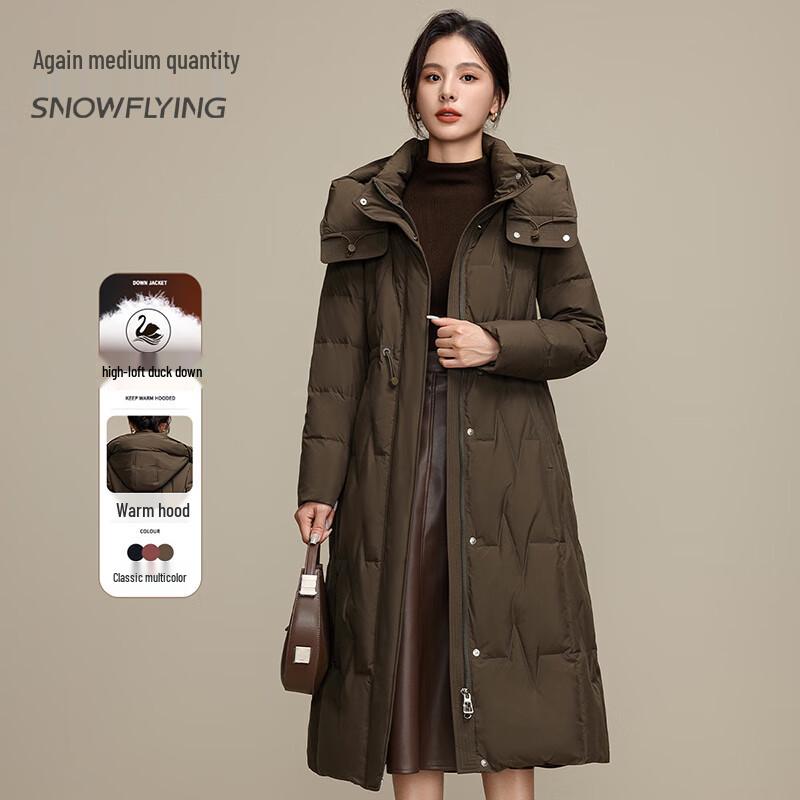 SNOWFLYING Women's Waist-Cinching Mid-Length Down Jacket