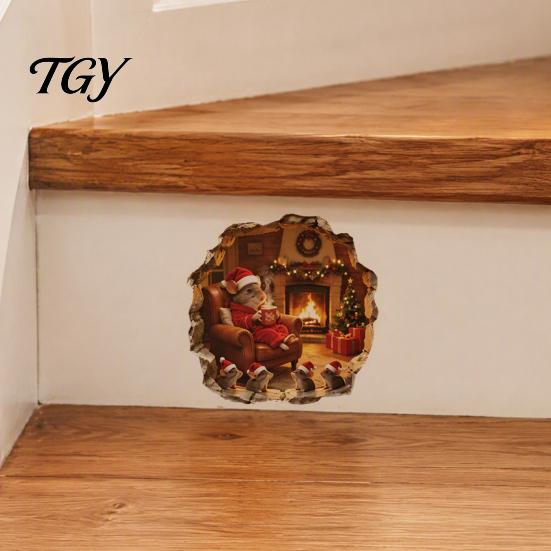 Removable Holiday Wall Stickers Mouse Hole Sticker, Christmas Decal, Self Adhesive Creative Cabinet Decals Cute Mice Sticker for Living