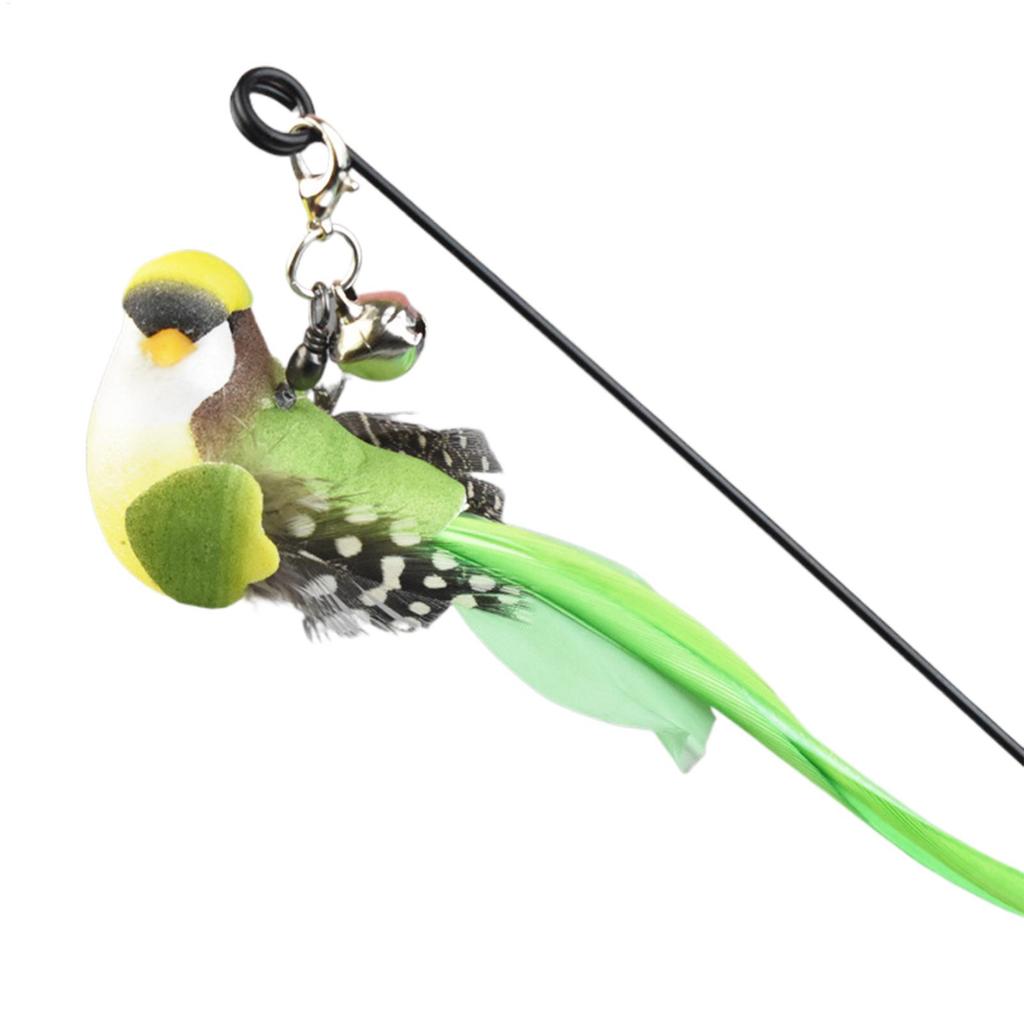 Simulated Bird Cat Teaser Stick with Bell Suction Cup Double Pole Teaser Cat Wand Long Pole 2 Birds Teasing the Cat Toys