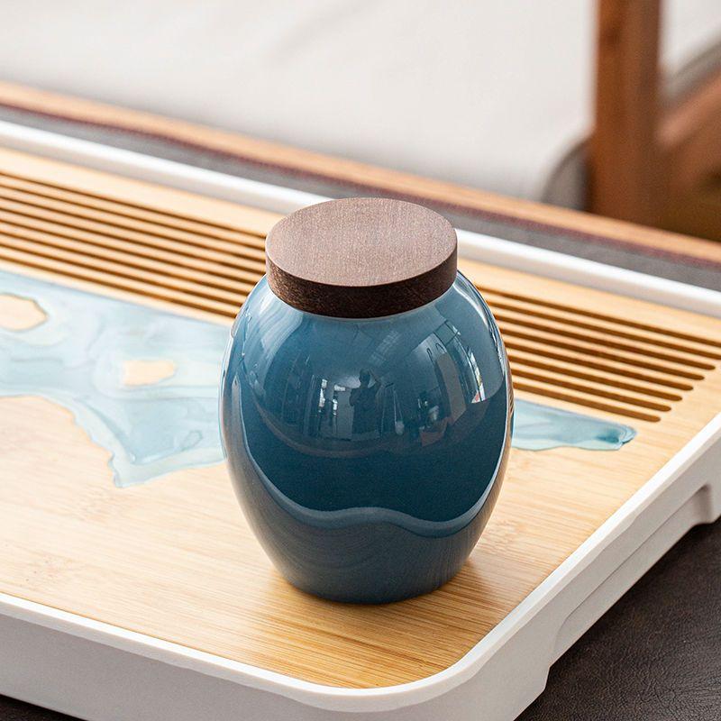 Ebony Lid Tea Caddy Minimalist Ceramic Sealed Storage Jar Portable Coffee Beans Candy Jar Household Food Storage Container Gifts
