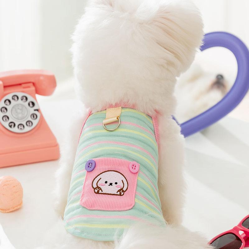 Spring Summer Dog Striped Contrast Pocket Puppy Cute Suspender Teddy Bigbear Pussy Pet Dog Clothes Thin
