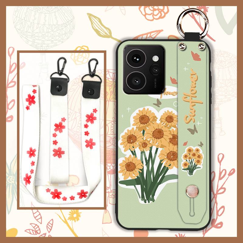Lanyard Flower Phone Case For Nokia HMD Skyline Kickstand Back Cover Ring Fashion Design Wrist Strap Waterproof Silicone