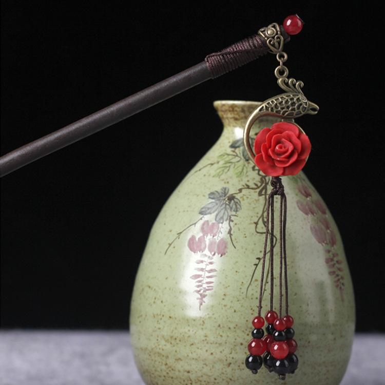 Retro Walking Hairpin, Ancient Hanfu Fringed Headdress, Hairpin, Court Classical Disc Hair, Wooden Hairpin, Hair Accessories