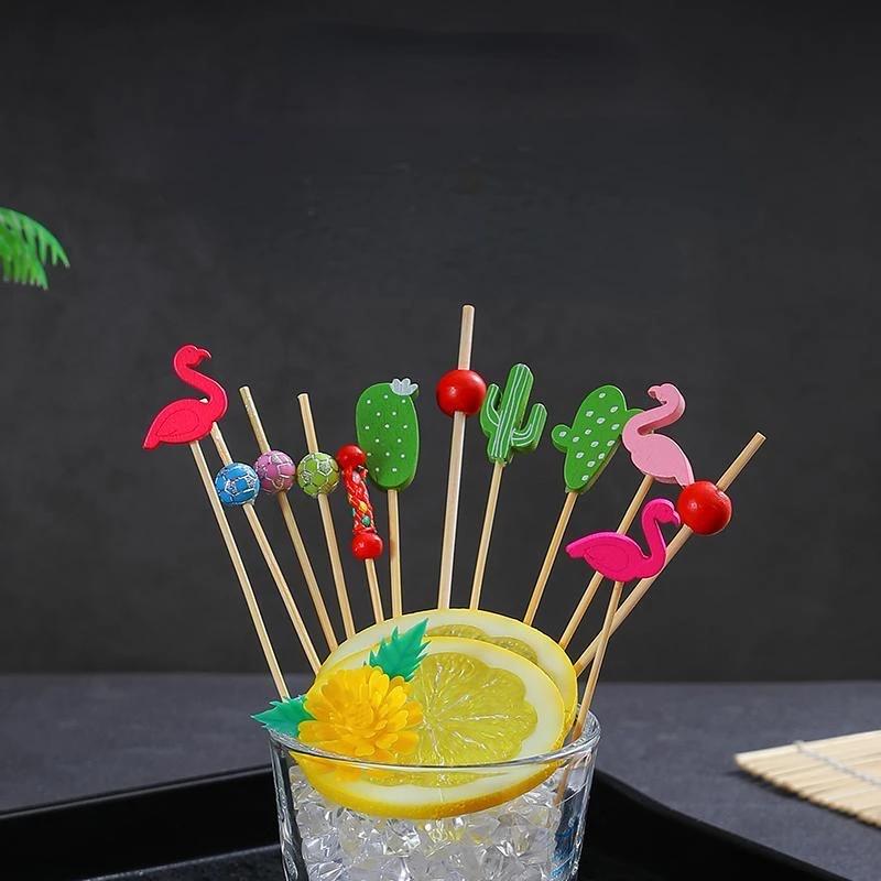100pcs Creative Disposable Fruit Stick Art Bamboo Stick Fruit Skewer Cocktail Burger Garnish Stick Drink Stirring Stick