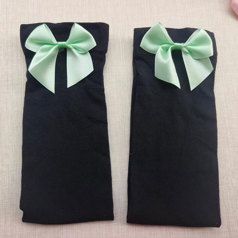 Women's Lace Trim Erotic Silk Thigh-High Stockings with Bow