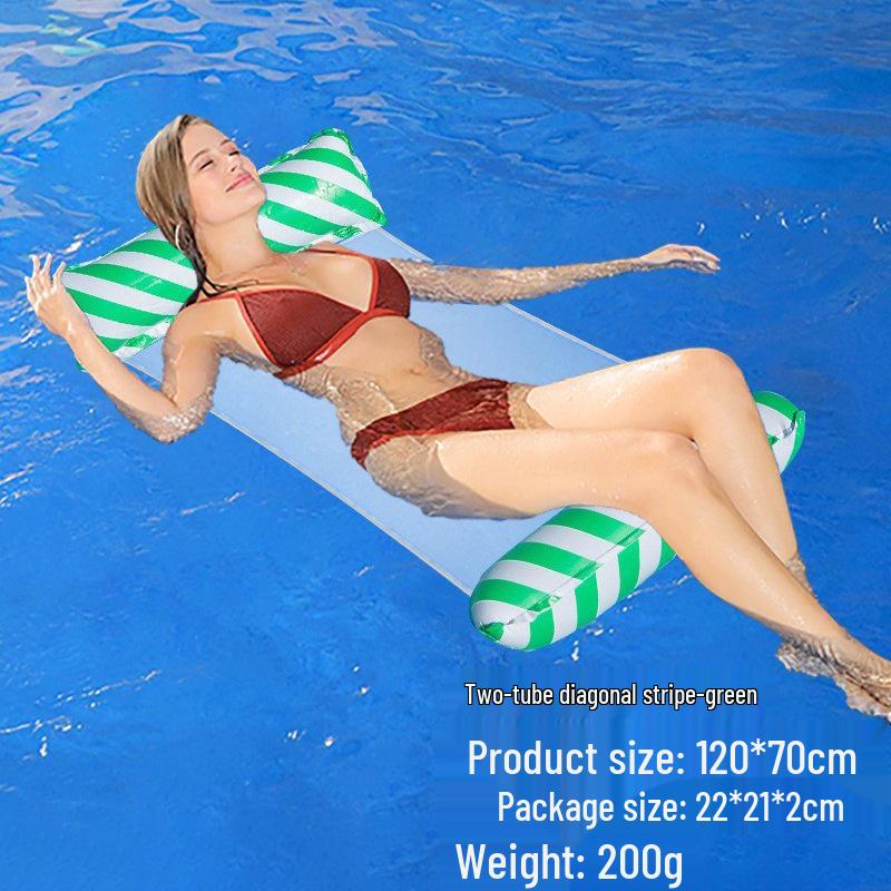 Portable Foldable PVC Striped Water Lounge Chair with Hanging Net - Single Inflatable Floating Bed