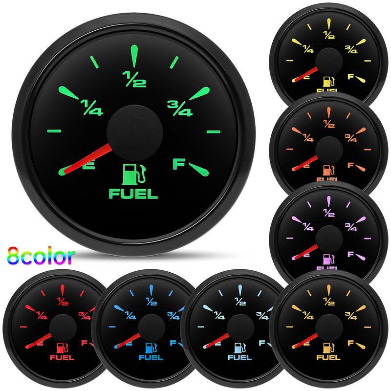Universal Auto Car 52MM Fuel Level Gauge 8 Color Light 0-190 Ohm Pointer Oil Tank Meter 240-33 Ohm Waterproof 12V 24V Custom