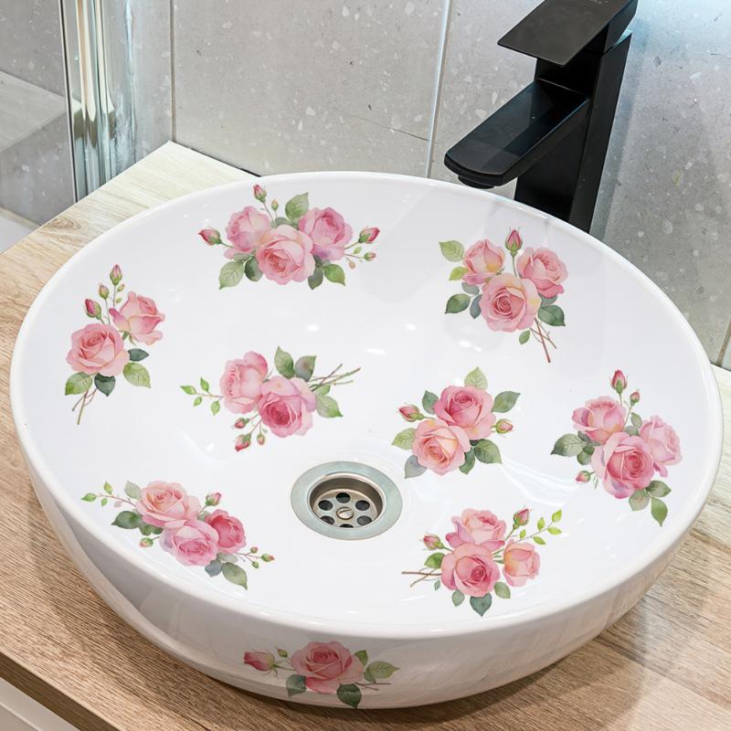 Floral Bathroom Sink Stickers Removable Self-Adhesive Waterproof Bathroom Toilet Decorative Sticker Bathtub Sticker Home Decor